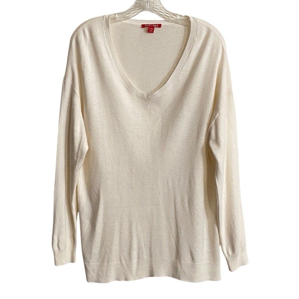 Roz & Ali Pullover Sweater Women's Size 2X Ivory V-Neck Long Sleeve Capsule Cozy